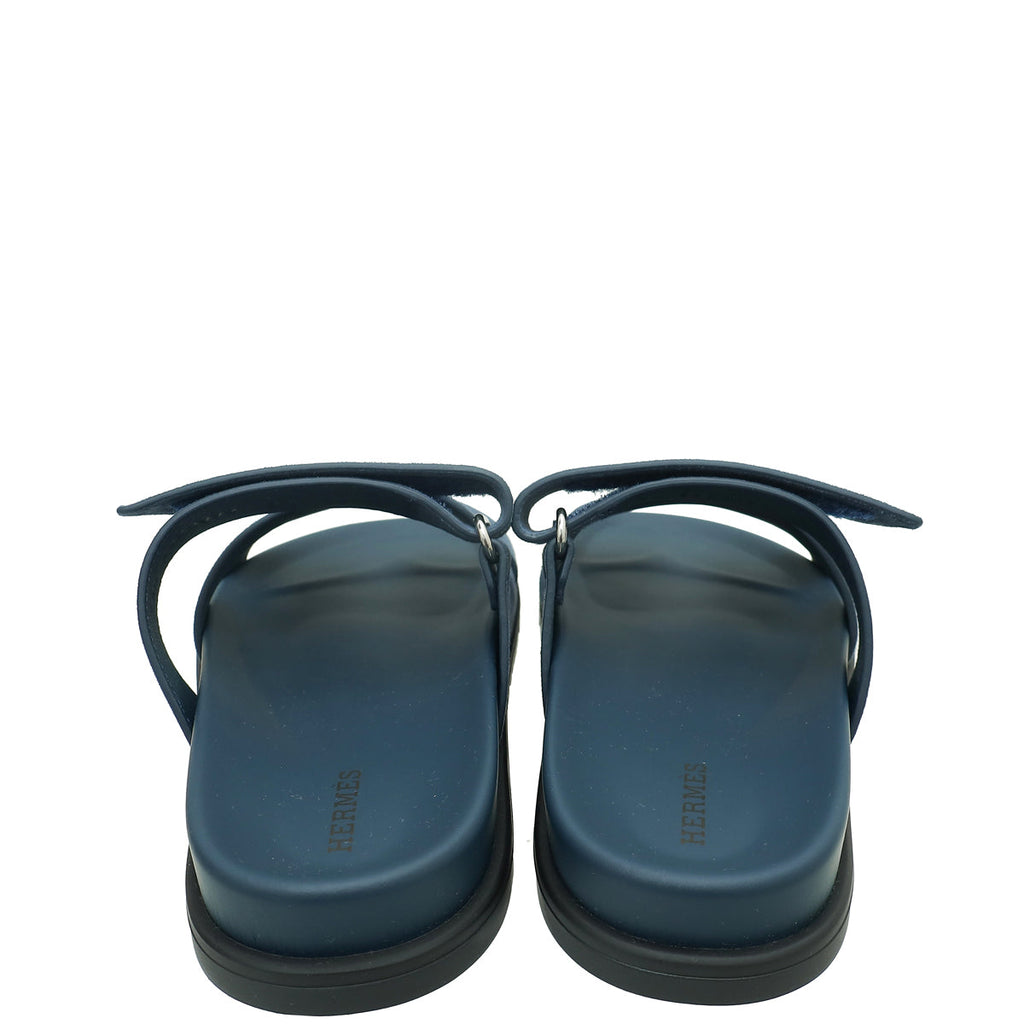 Hermes Navy Suede Chypre Sandal 37.5