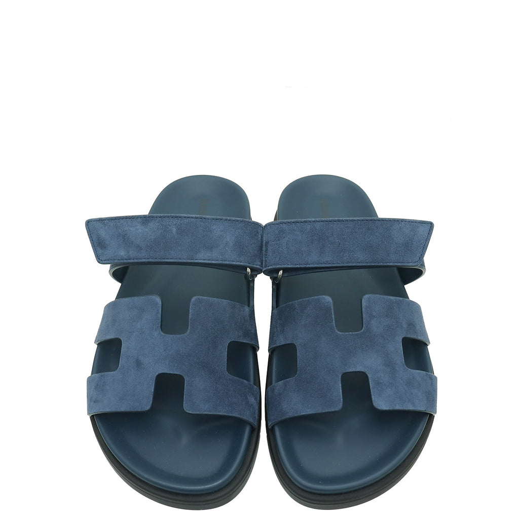 Hermes Navy Suede Chypre Sandal 37.5