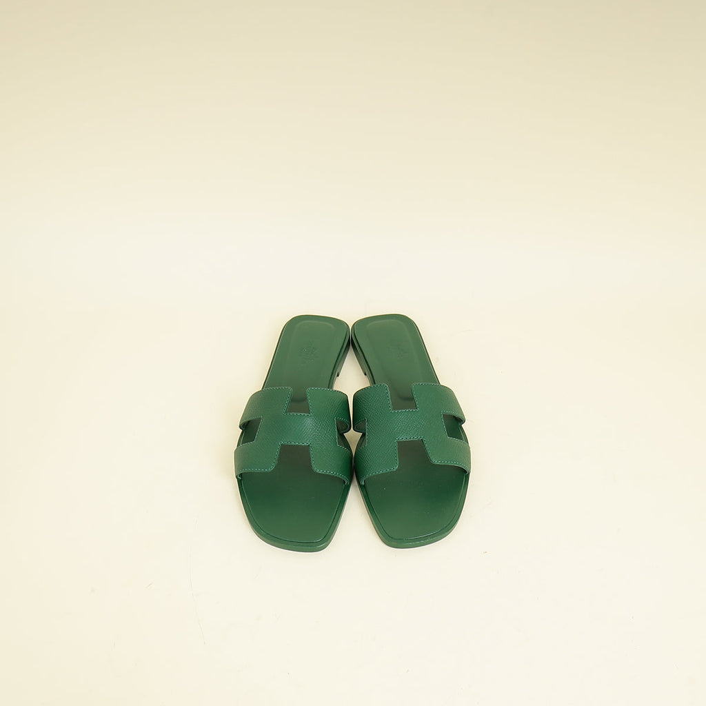 Hermes Vert Cactus Oran Sandals 37.5