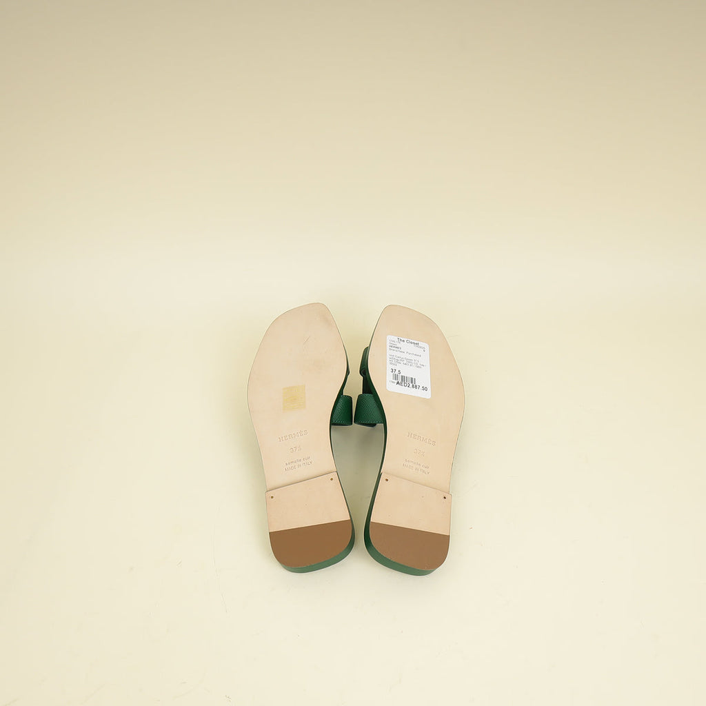 Hermes Vert Cactus Oran Sandals 37.5