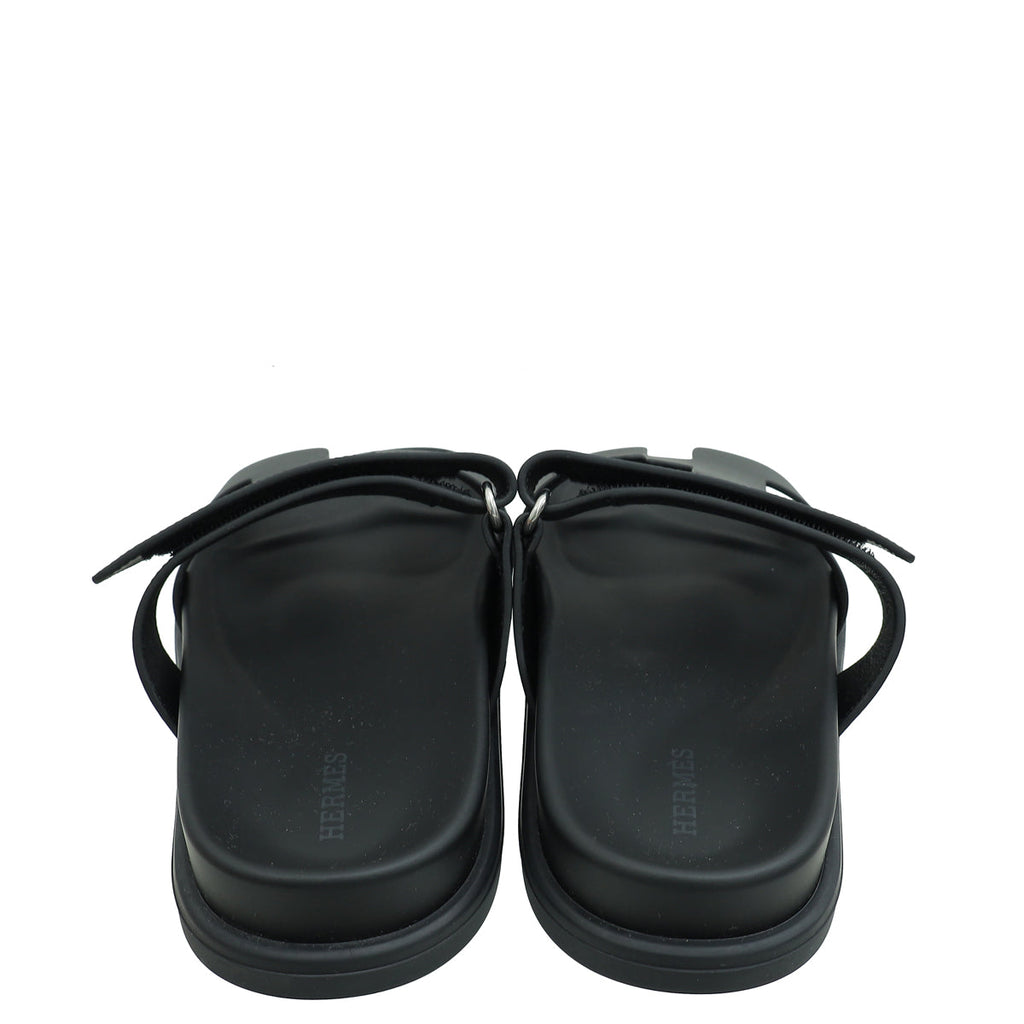 Hermes Noir Chypre Sandals 37.5