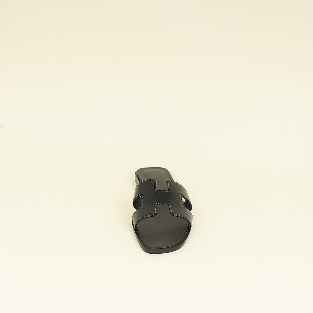 Hermes Noir Oran Sandals 37.5