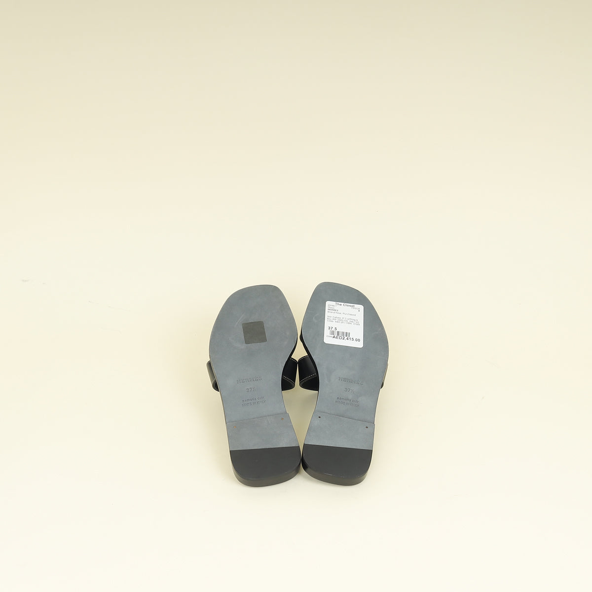 Hermes Noir Oran Sandals 37.5