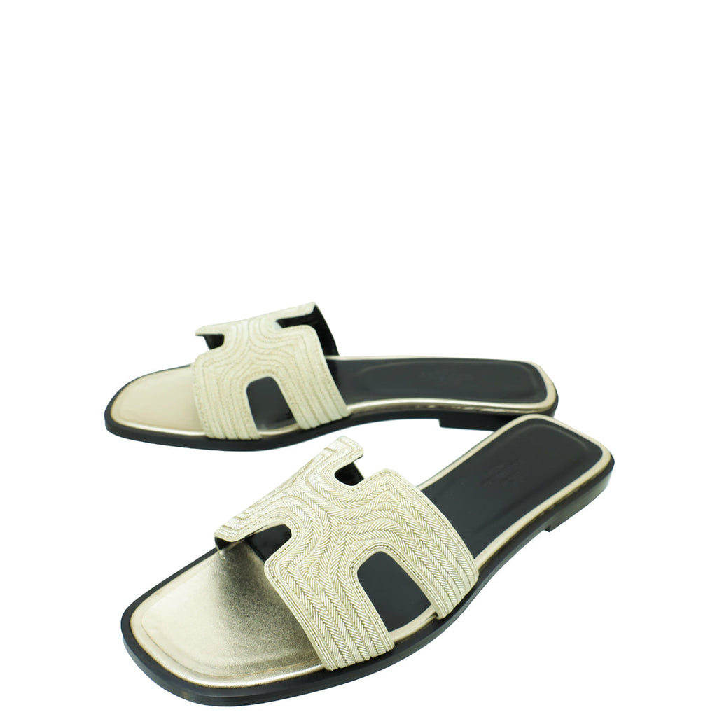 Hermes Champagne Oran Twist Chevron Motifs Sandal 37.5