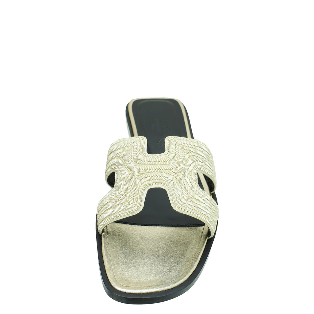 Hermes Champagne Oran Twist Chevron Motifs Sandal 37.5