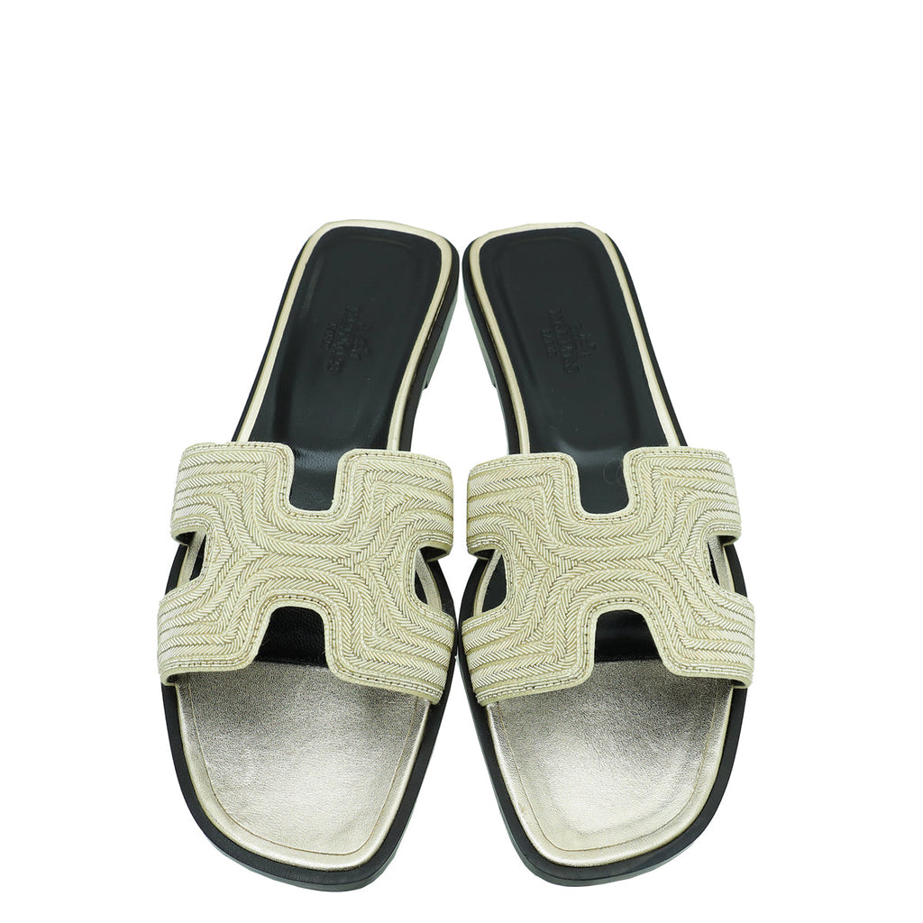 Hermes Champagne Oran Twist Chevron Motifs Sandal 37.5