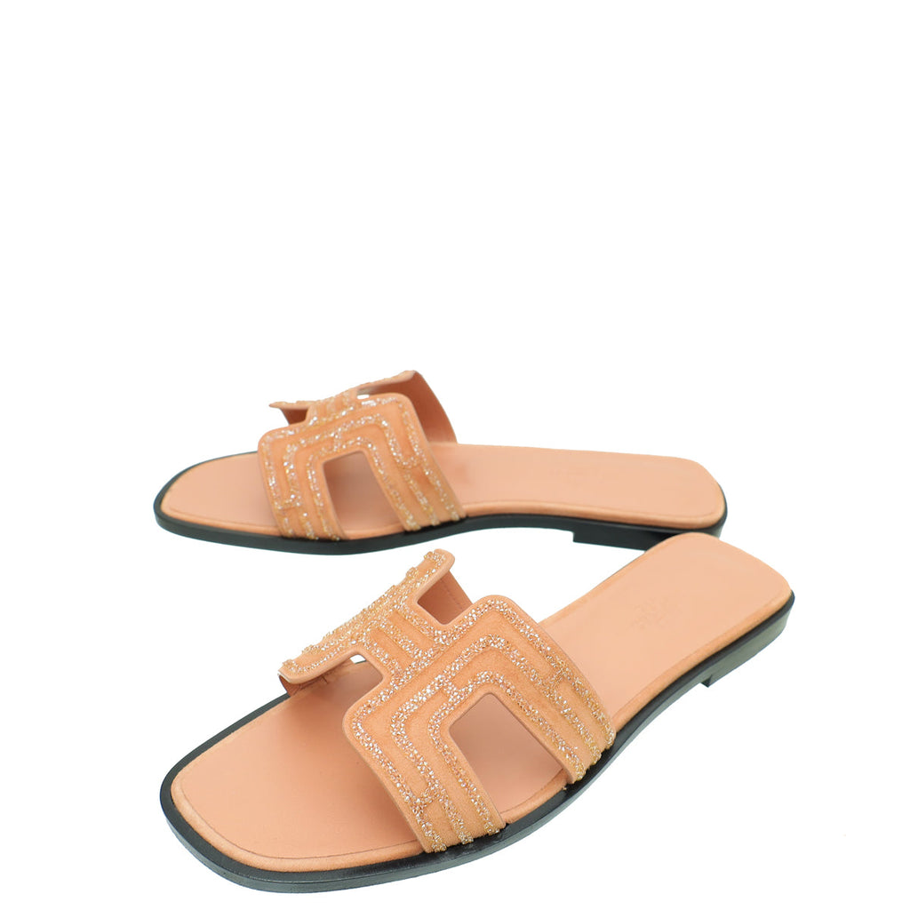 Hermes Bicolor Oran Crystal Embellished Sandal 37
