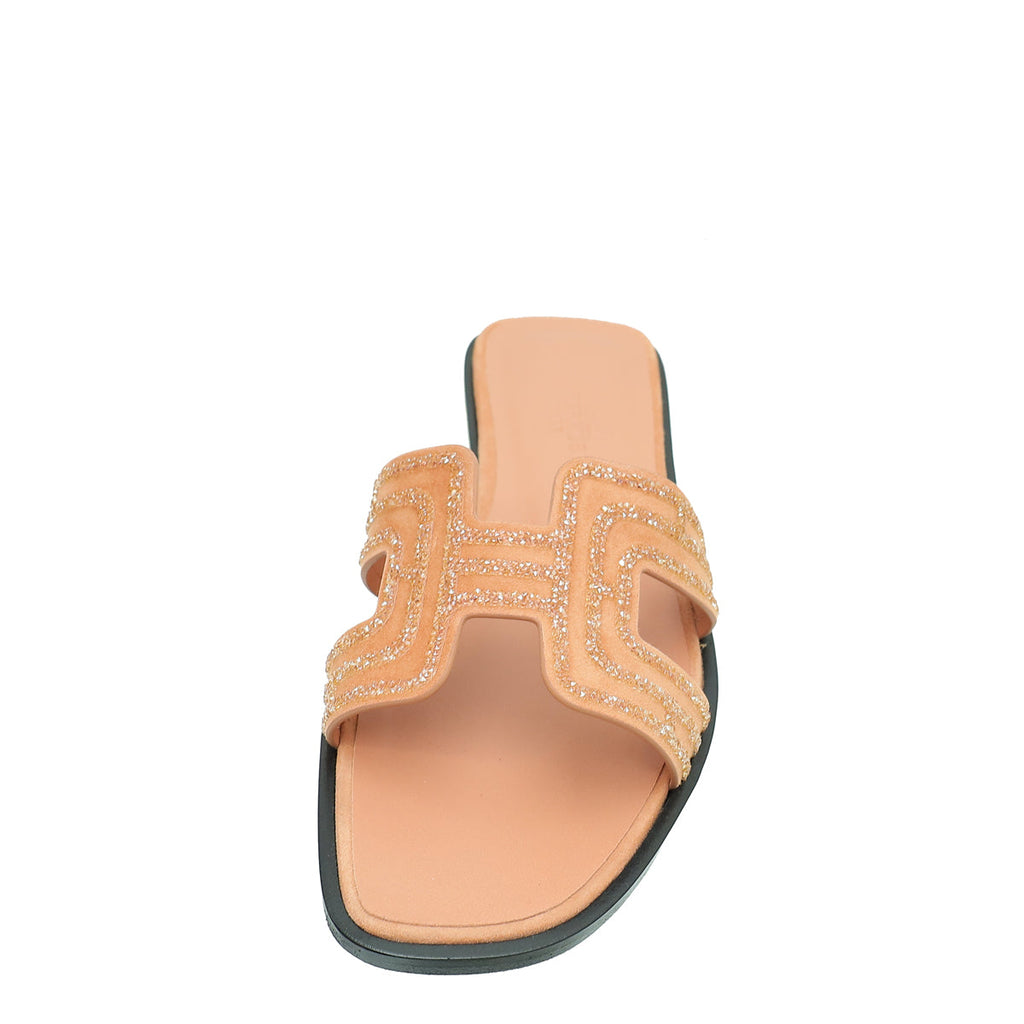 Hermes Bicolor Oran Crystal Embellished Sandal 37