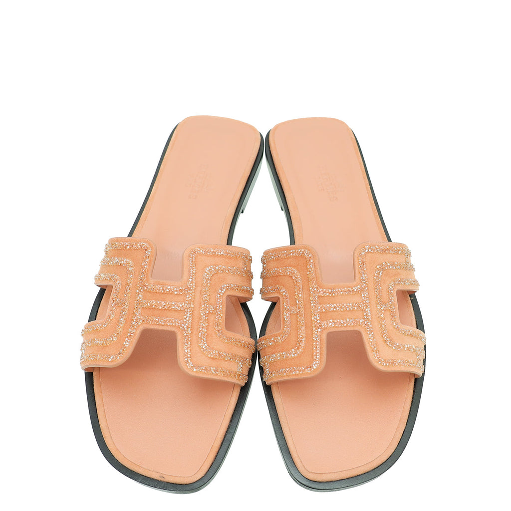 Hermes Bicolor Oran Crystal Embellished Sandal 37