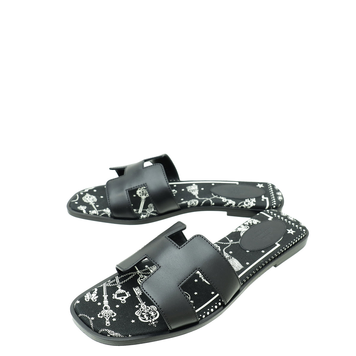 Hermes Noir Oran Les Cles Bandana Sandal 37.5