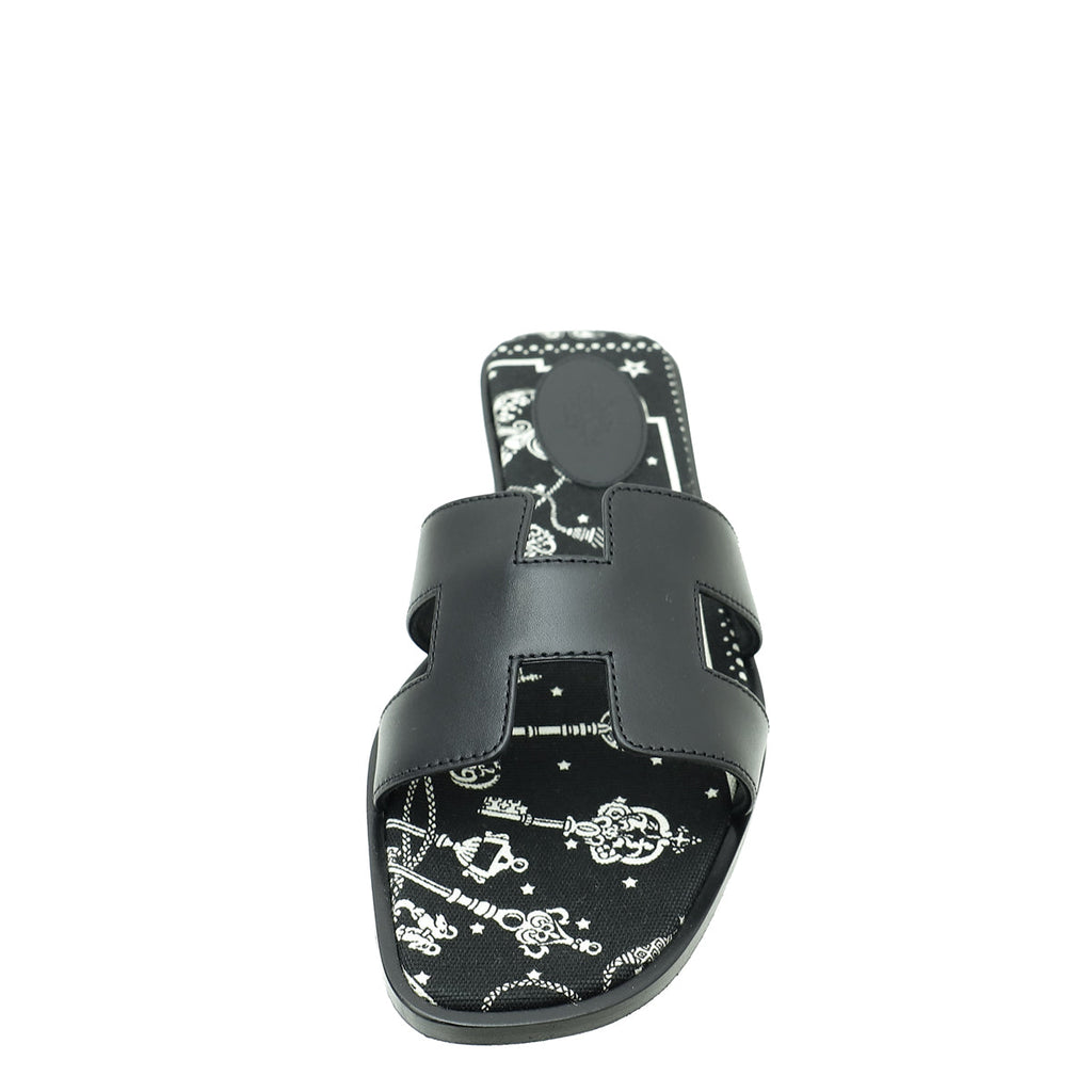 Hermes Noir Oran Les Cles Bandana Sandal 37.5