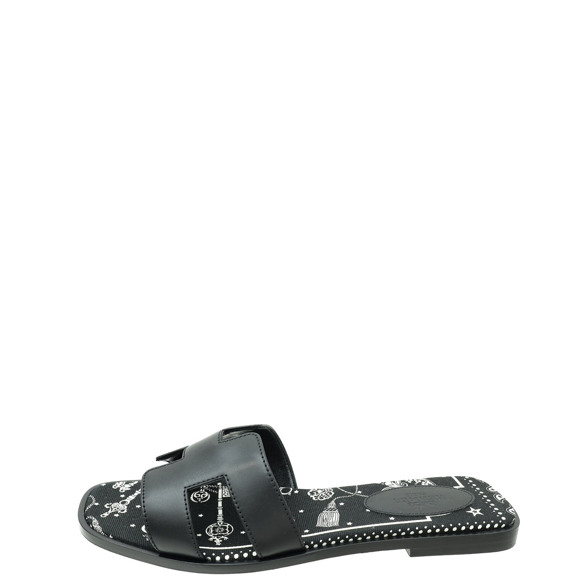 Hermes Noir Oran Les Cles Bandana Sandal 37.5