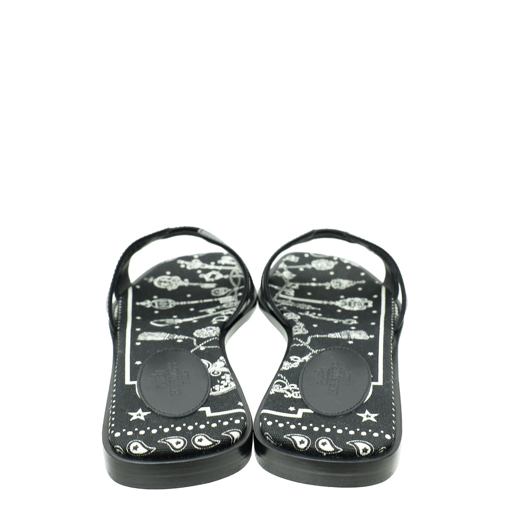 Hermes Noir Oran Les Cles Bandana Sandal 37.5