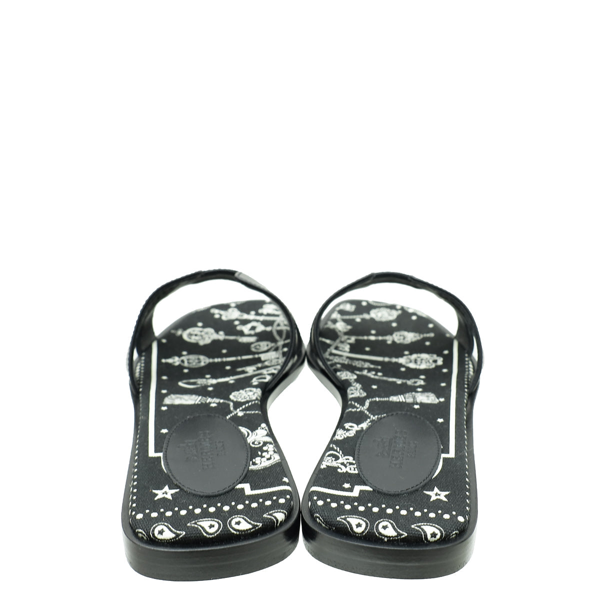 Hermes Noir Oran Les Cles Bandana Sandal 37.5