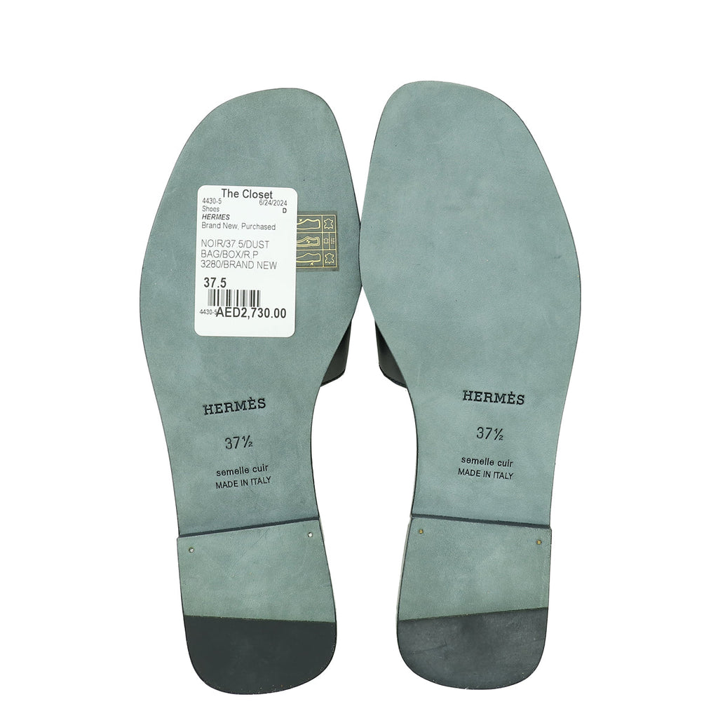 Hermes Noir Oran Les Cles Bandana Sandal 37.5