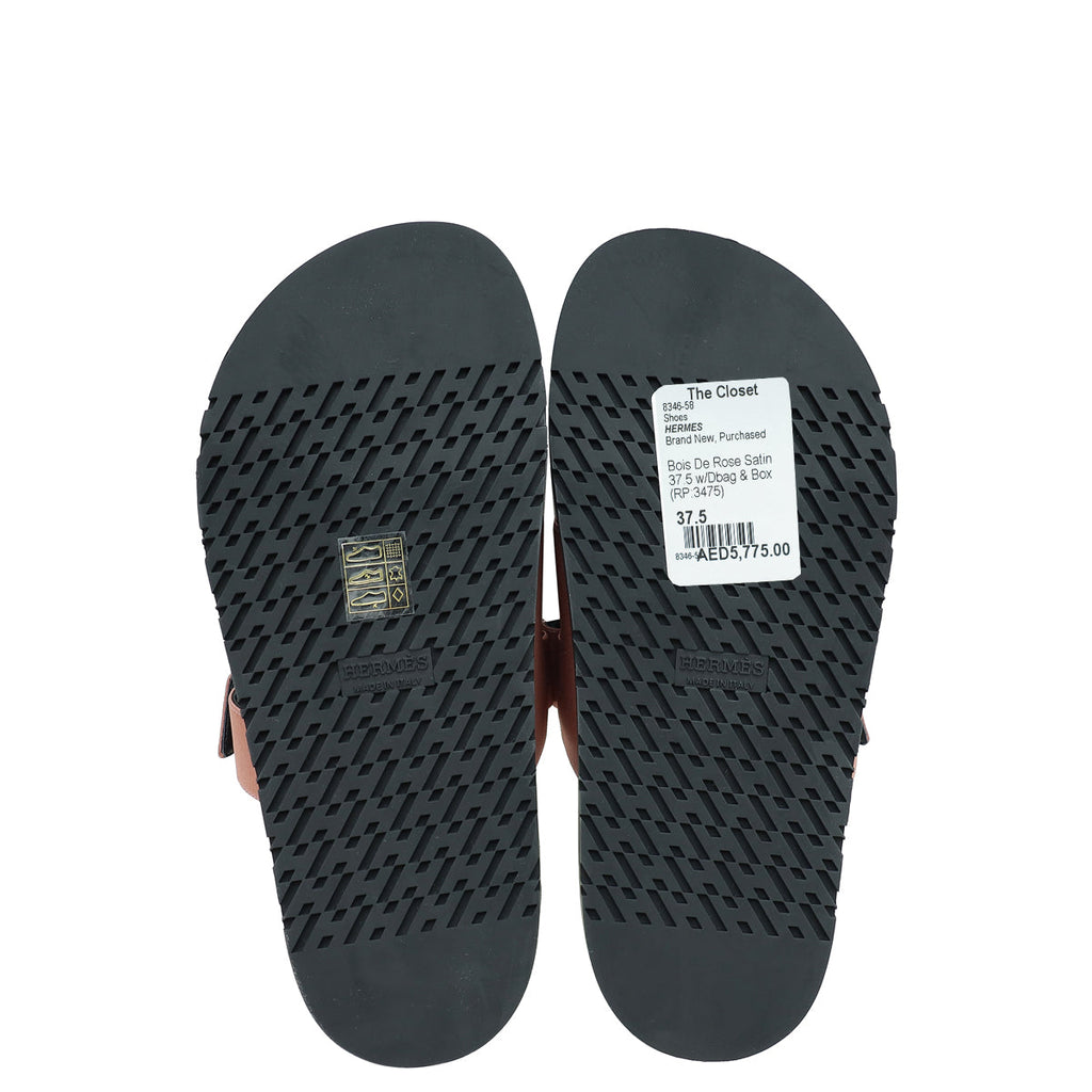 Hermes Bois De Rose Satin Chypre Sandals 37.5