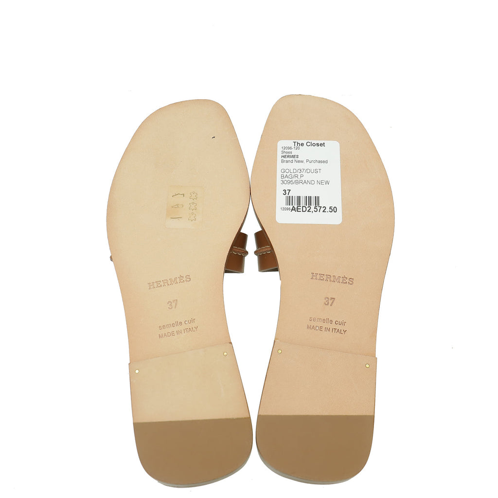 Hermes Gold Oran Stitched Detail Sandal 37