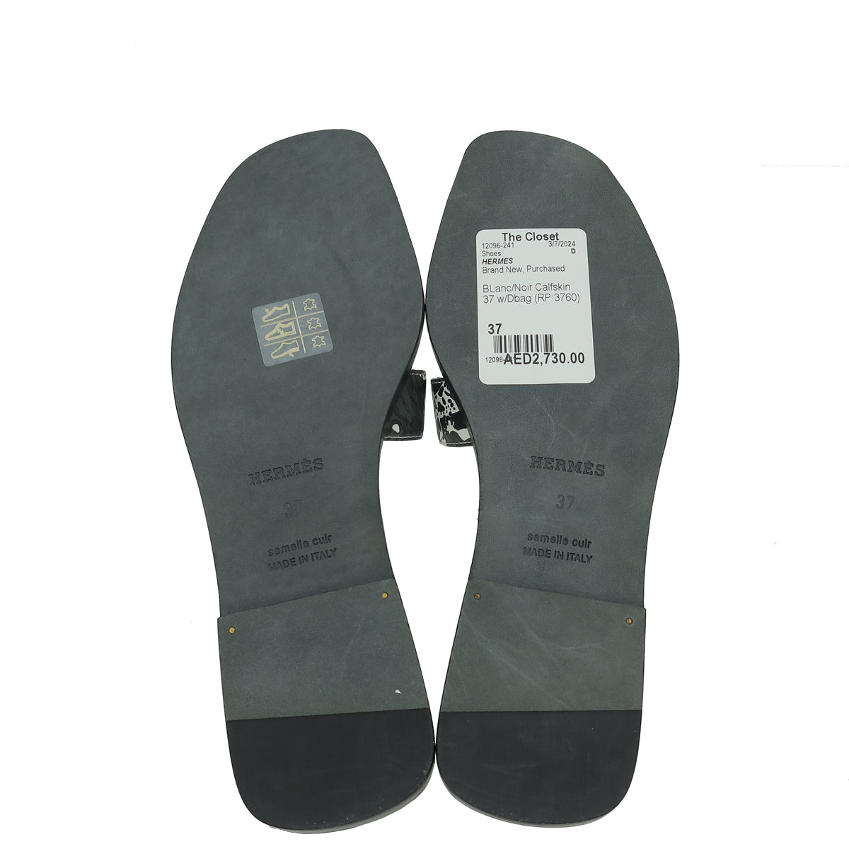 Hermes Bicolor Peinture Fraiche" Oran Sandals 37