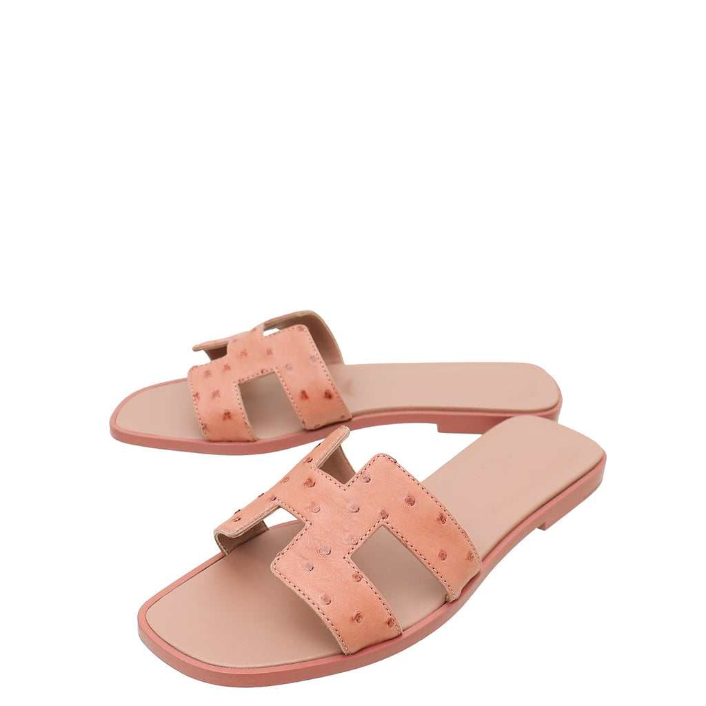 Hermes Rouge Blush Ostrich Oran Sandal 37