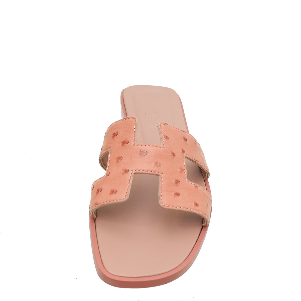 Hermes Rouge Blush Ostrich Oran Sandal 37