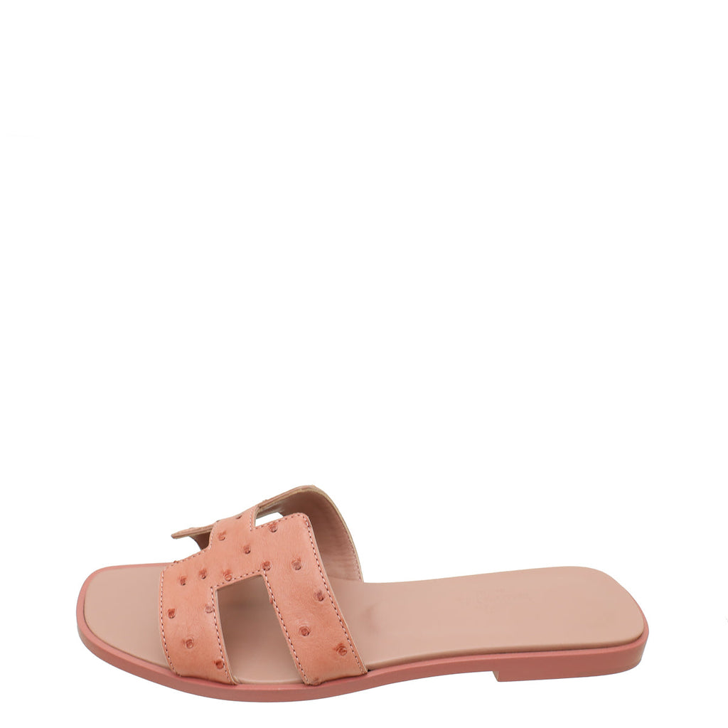 Hermes Rouge Blush Ostrich Oran Sandal 37