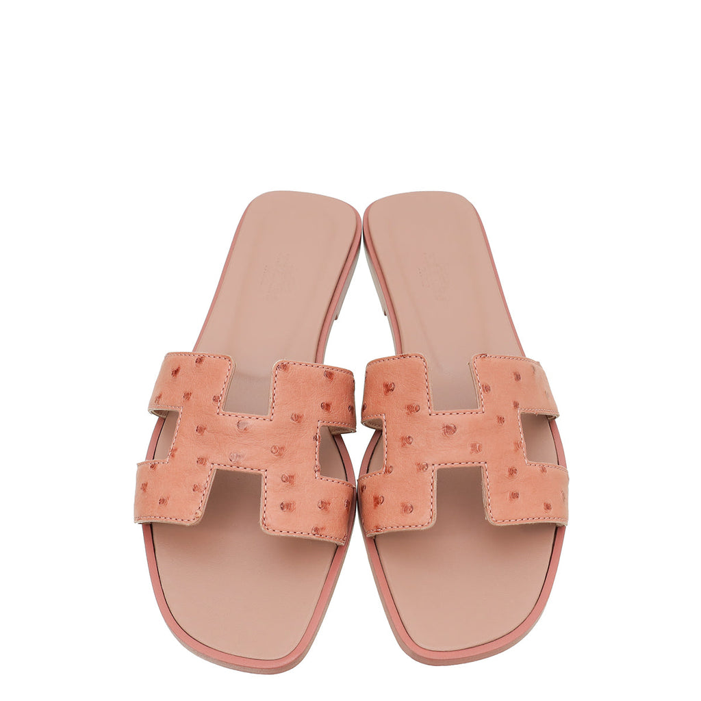 Hermes Rouge Blush Ostrich Oran Sandal 37