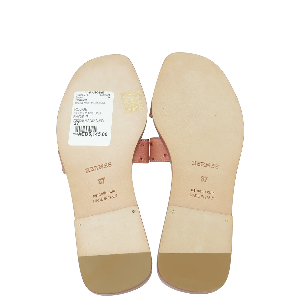 Hermes Rouge Blush Ostrich Oran Sandal 37