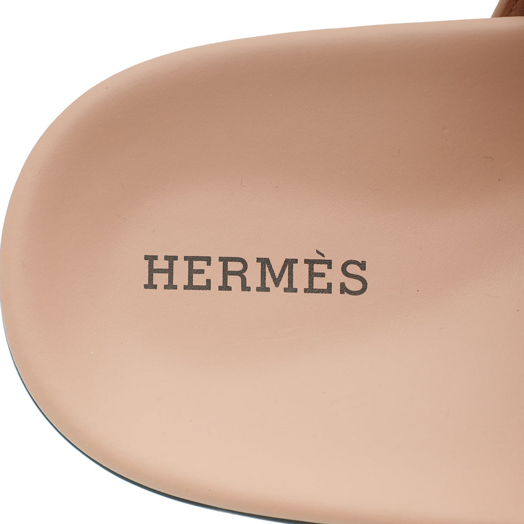 Hermes Rose Porcelain Suede Chypre Sandals 37