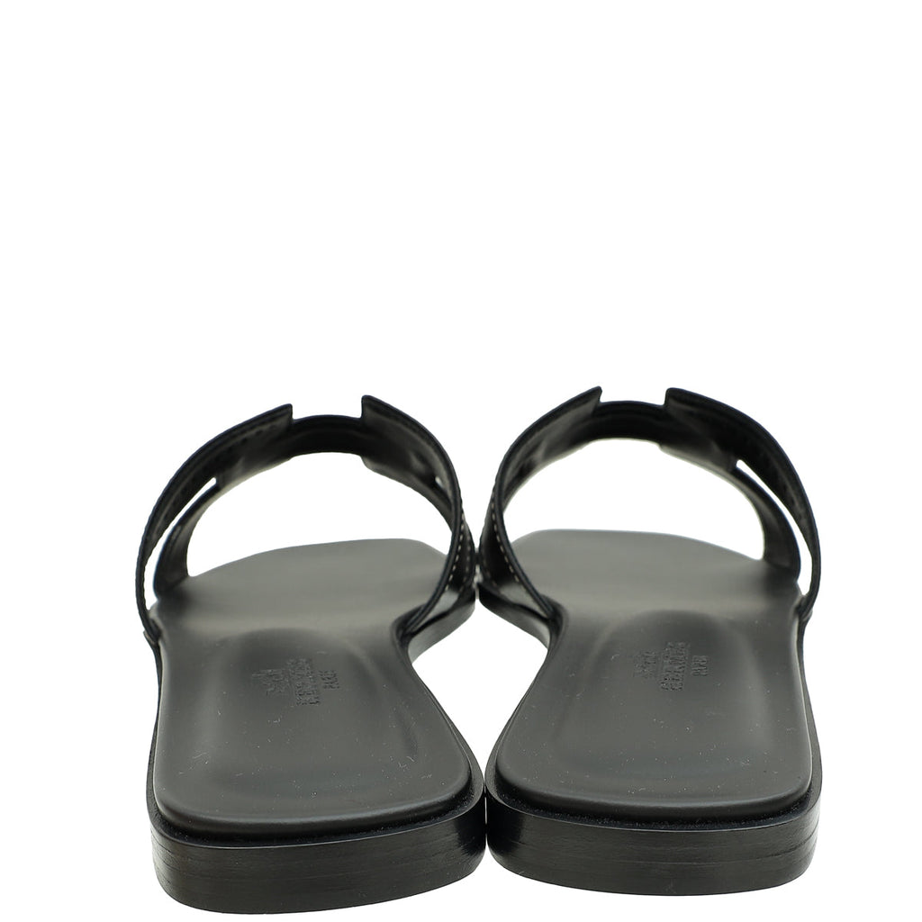 Hermes Noir Oran Sandals 37