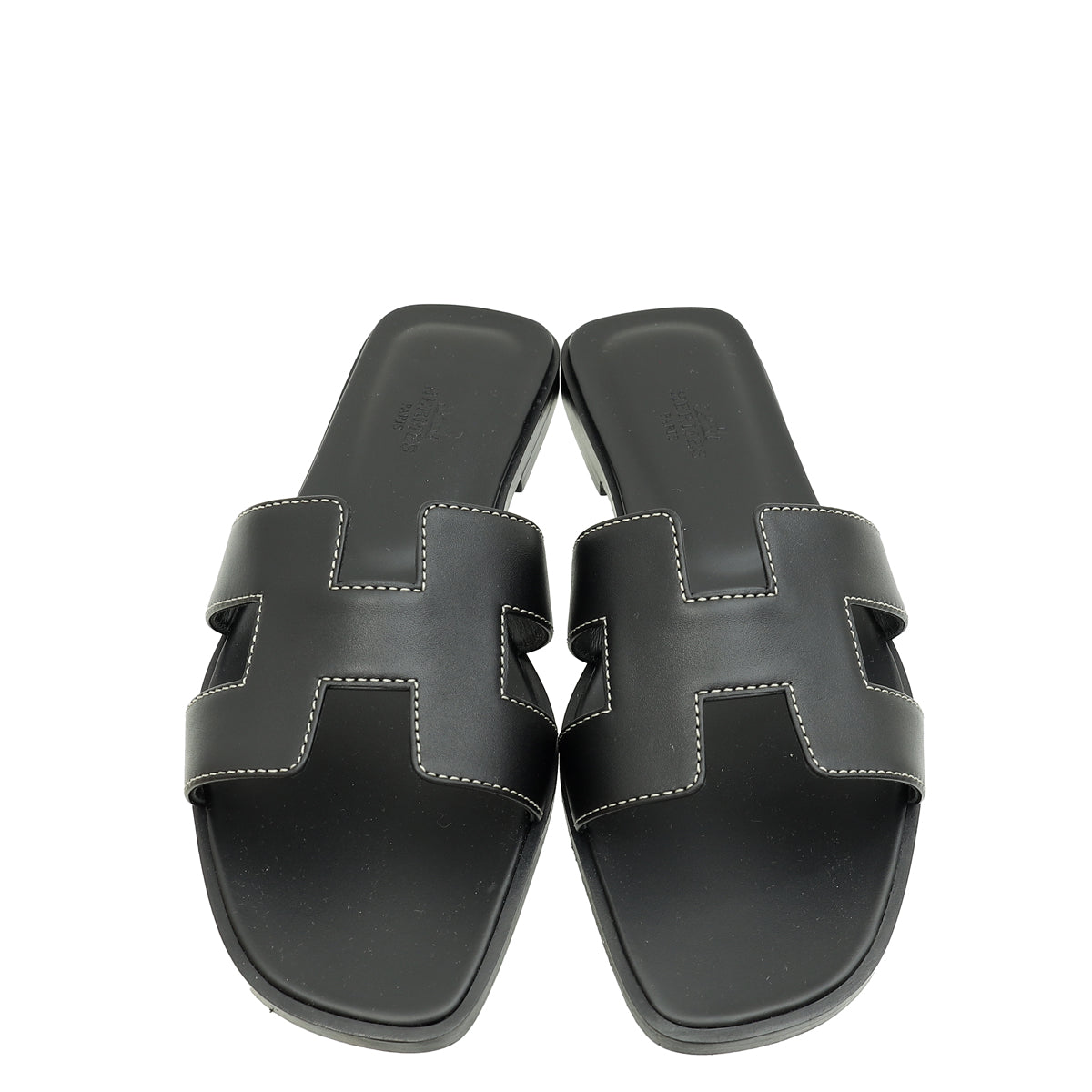 Hermes Noir Oran Sandals 37