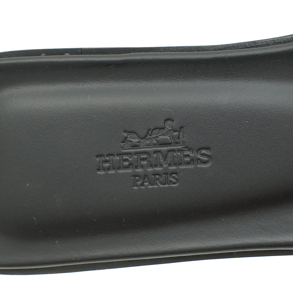 Hermes Noir Oran Sandals 37