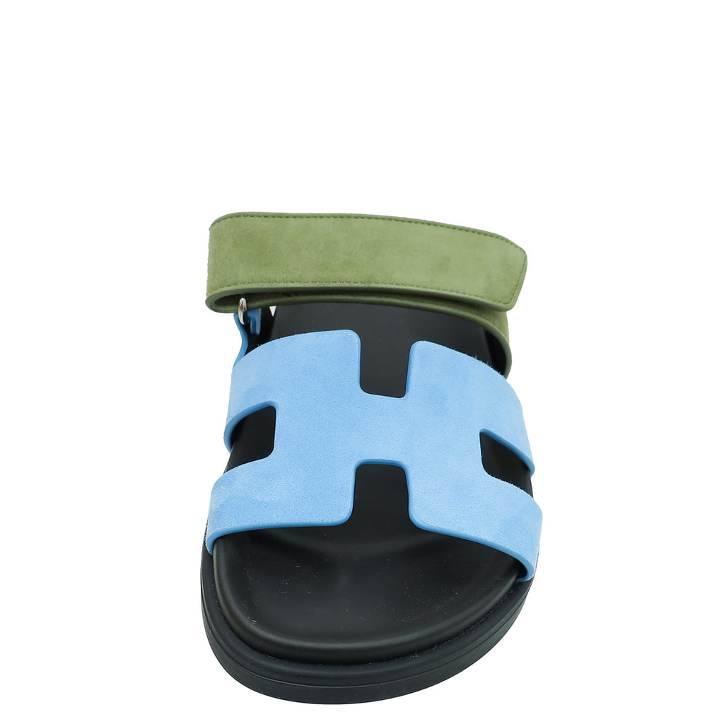 Hermes Bicolor Chypre Goatskin Suede Sandal 37