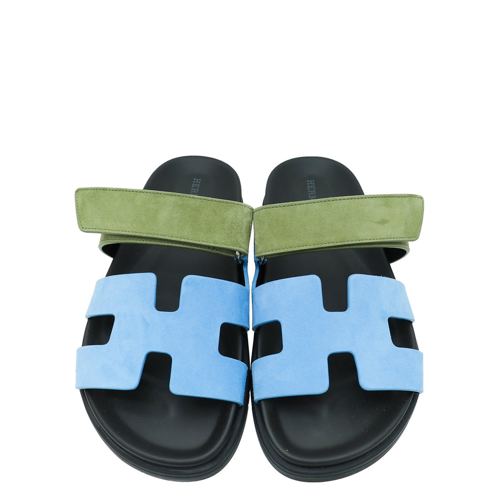 Hermes Bicolor Chypre Goatskin Suede Sandal 37
