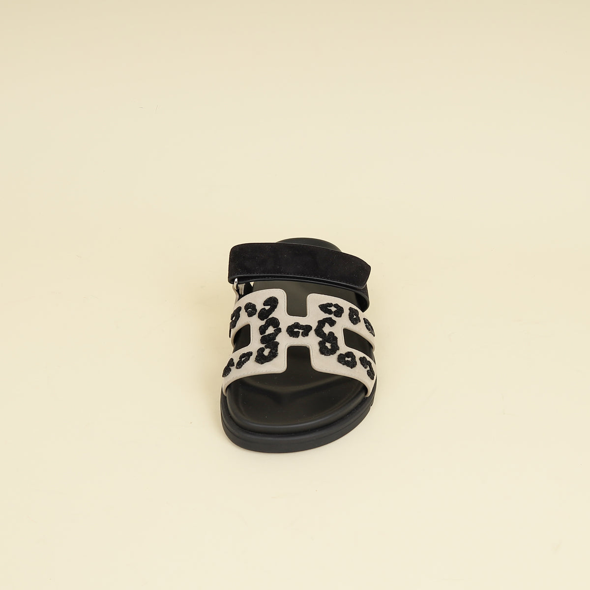 Hermes Bicolor Tufted Leopard Chypre Sandals 37