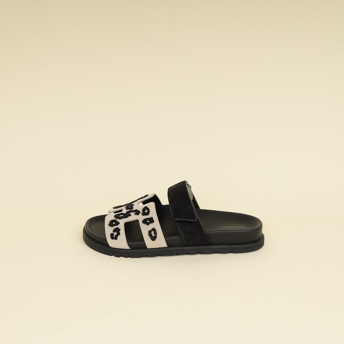 Hermes Bicolor Tufted Leopard Chypre Sandals 37