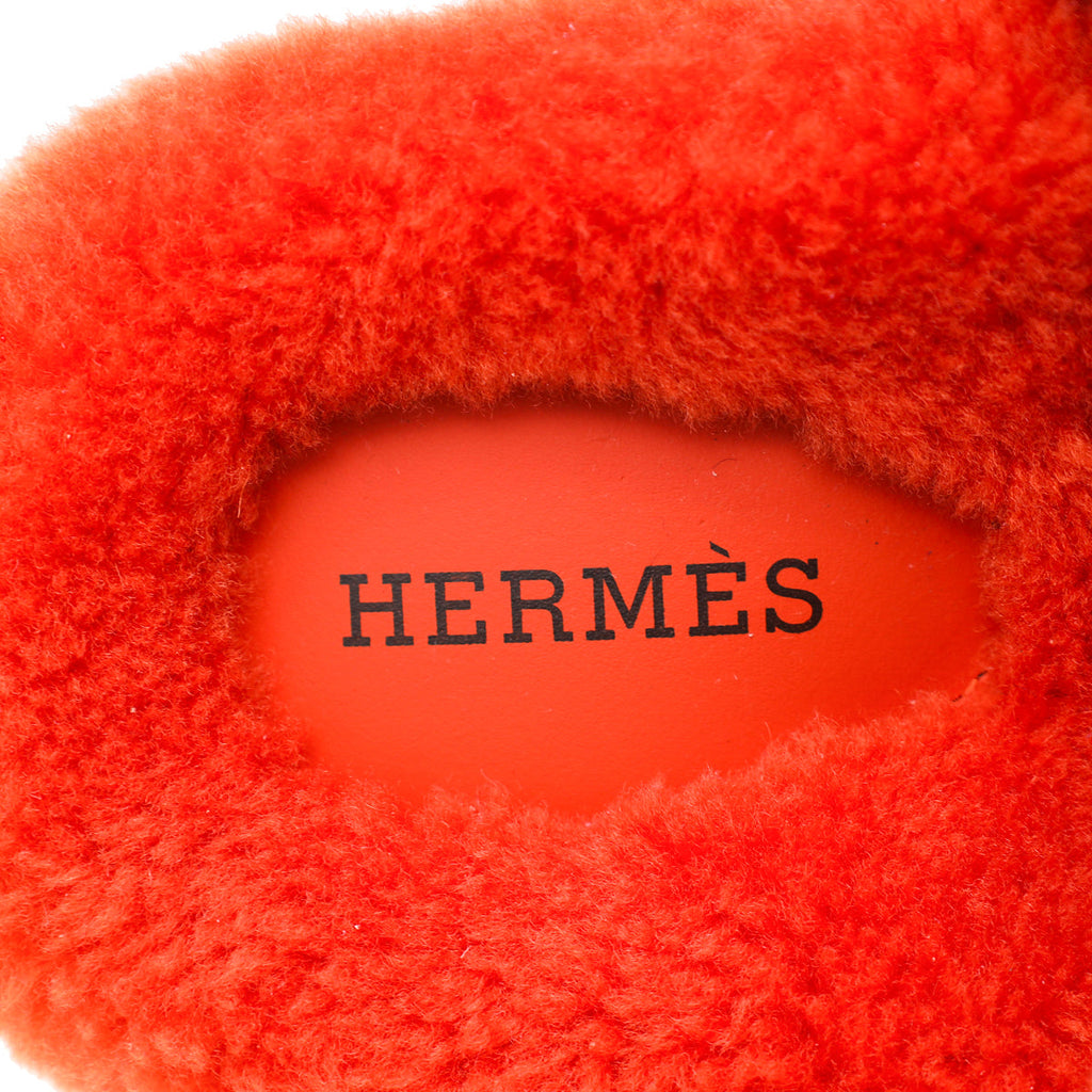 Hermes Orange Woolskin Chypre Sandal 37
