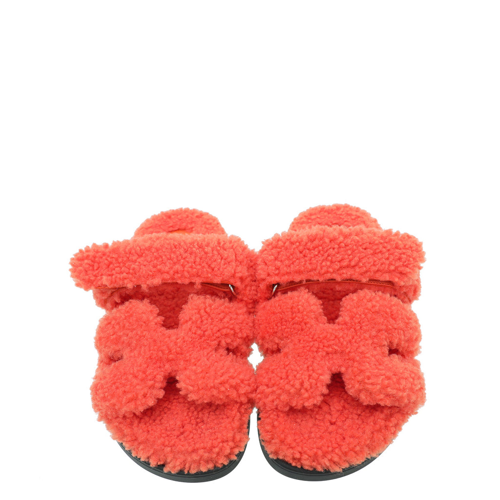 Hermes Orange Woolskin Chypre Sandal 37
