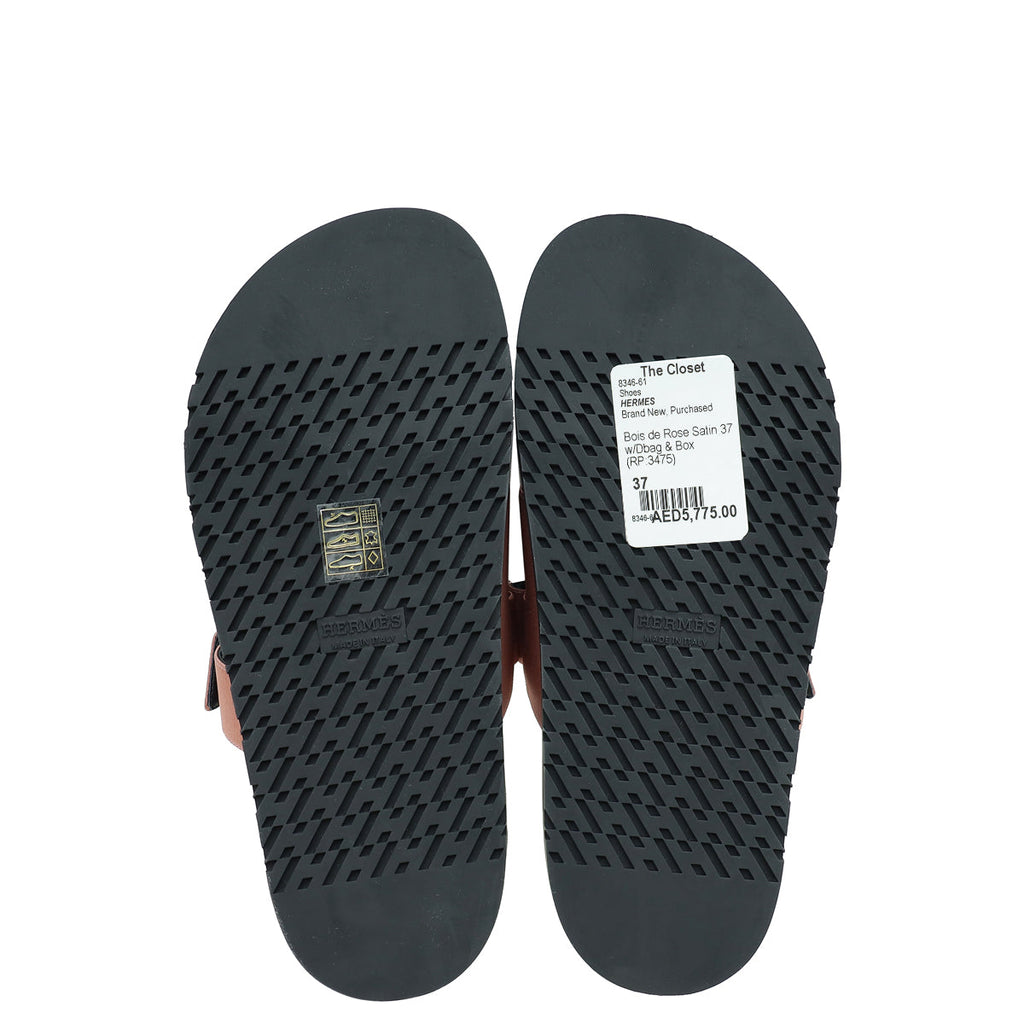 Hermes Bois De Rose Satin Chypre Sandals 37