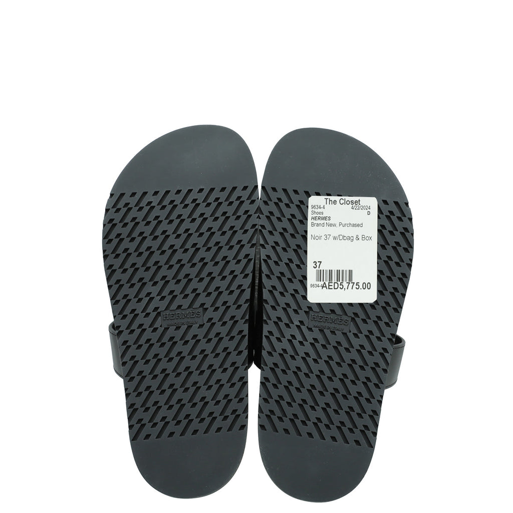 Hermes Noir Chypre Sandals 37