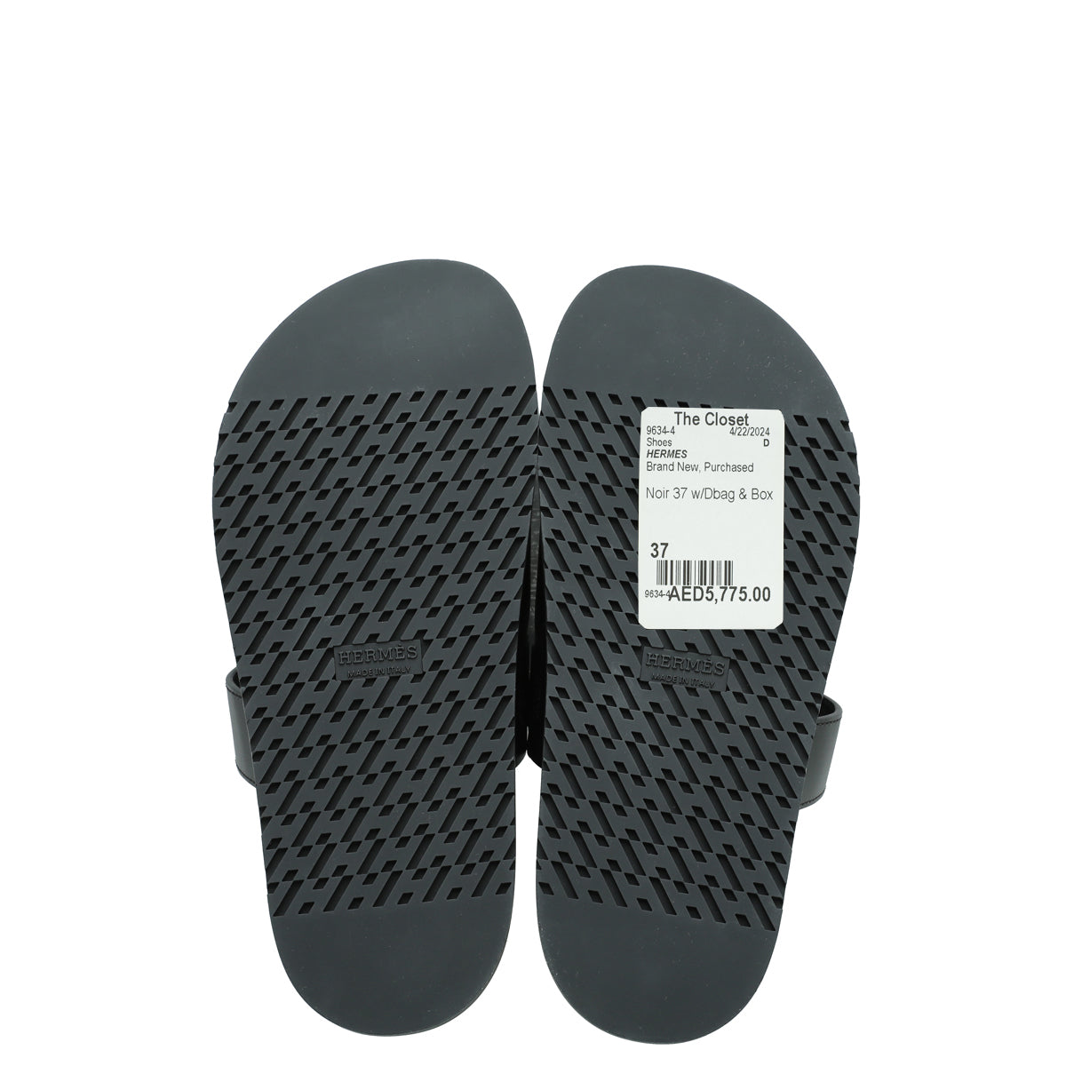 Hermes Noir Chypre Sandals 37