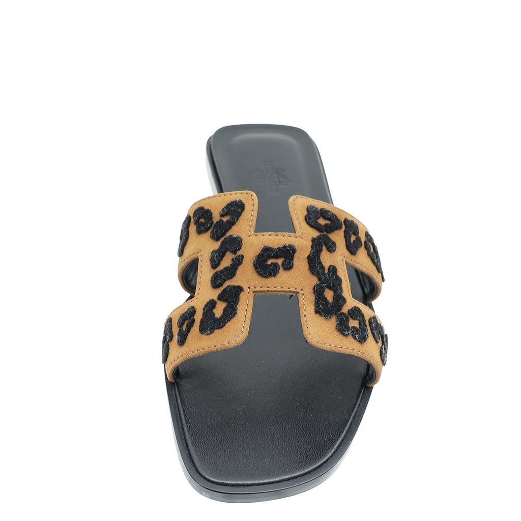 Hermes Tricolor Oran Leopard Sandal 38.5