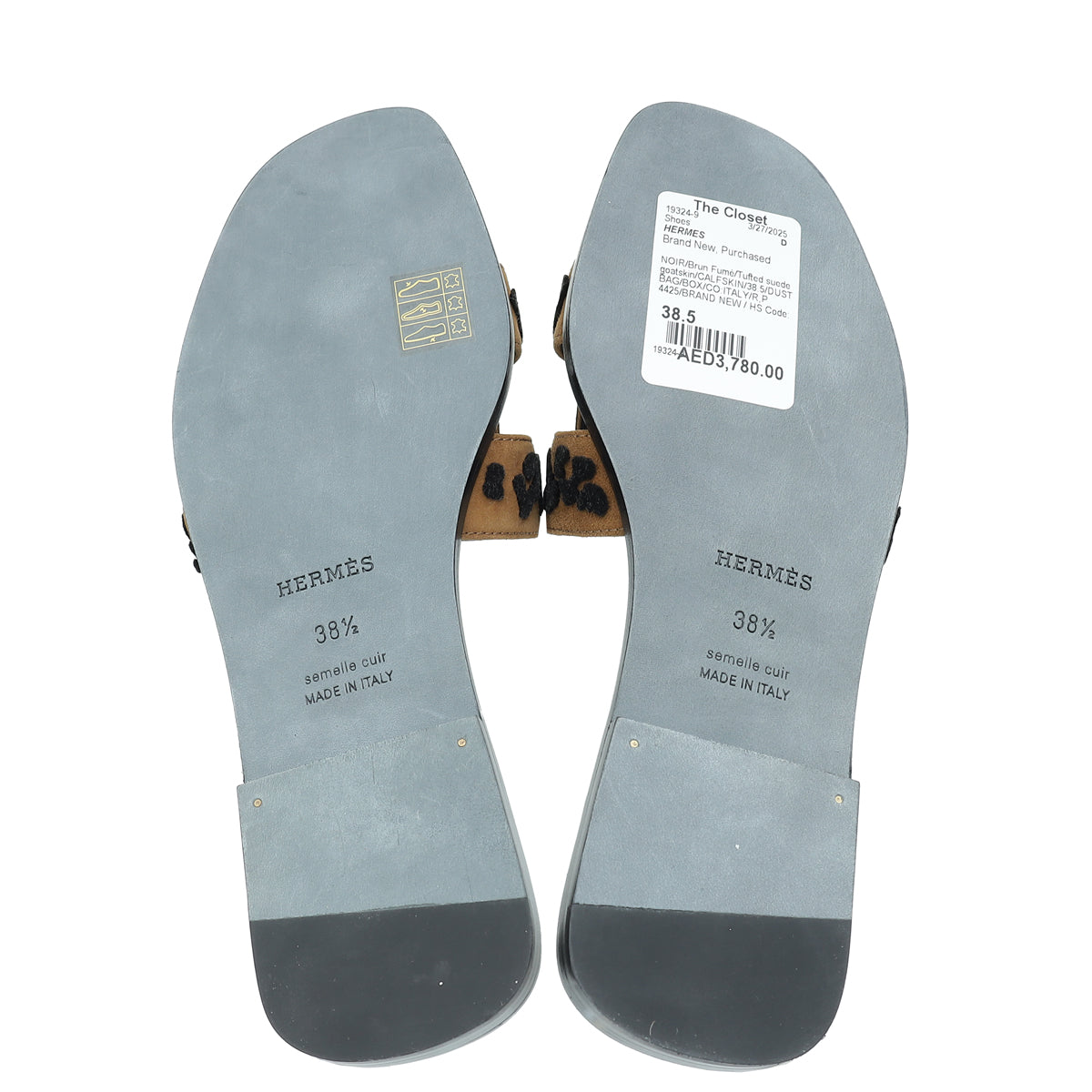 Hermes Tricolor Oran Leopard Sandal 38.5