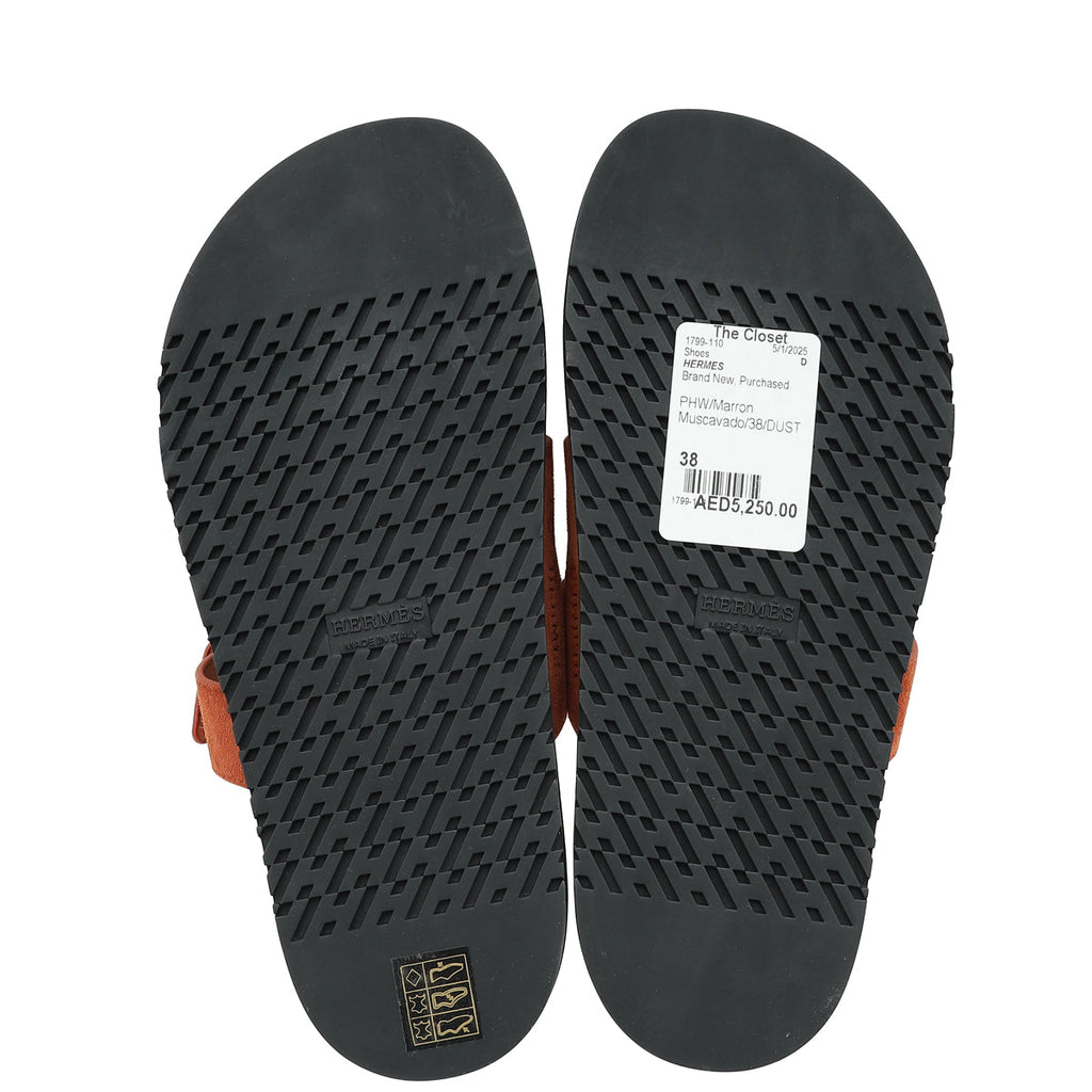 Hermes Marron Muscavado Chypre Goatskin Suede Sandal 38