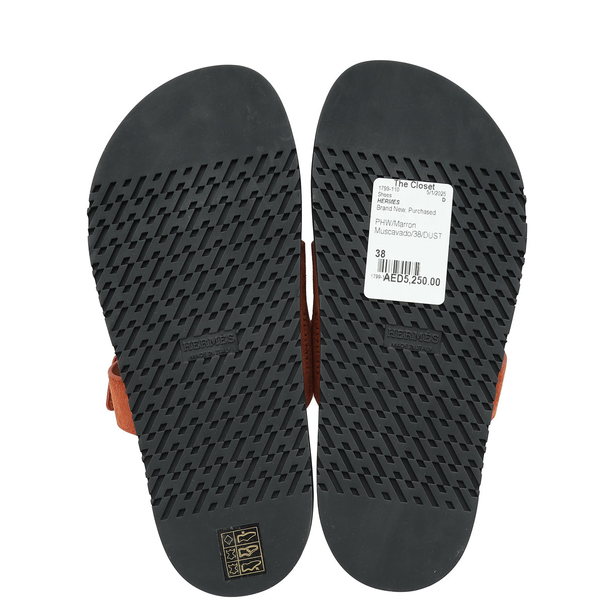 Hermes Marron Muscavado Chypre Goatskin Suede Sandal 38