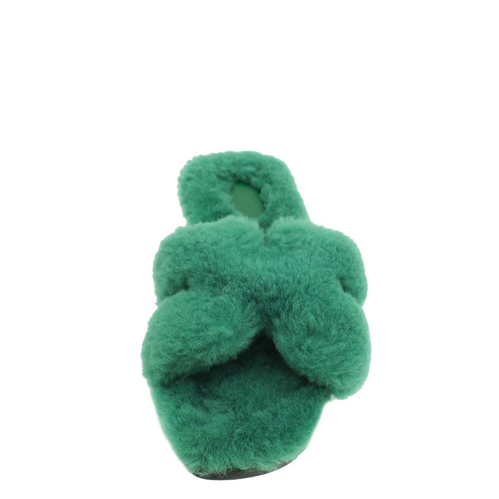 Hermes Vert Anglais Oran Shearling Sandal 38