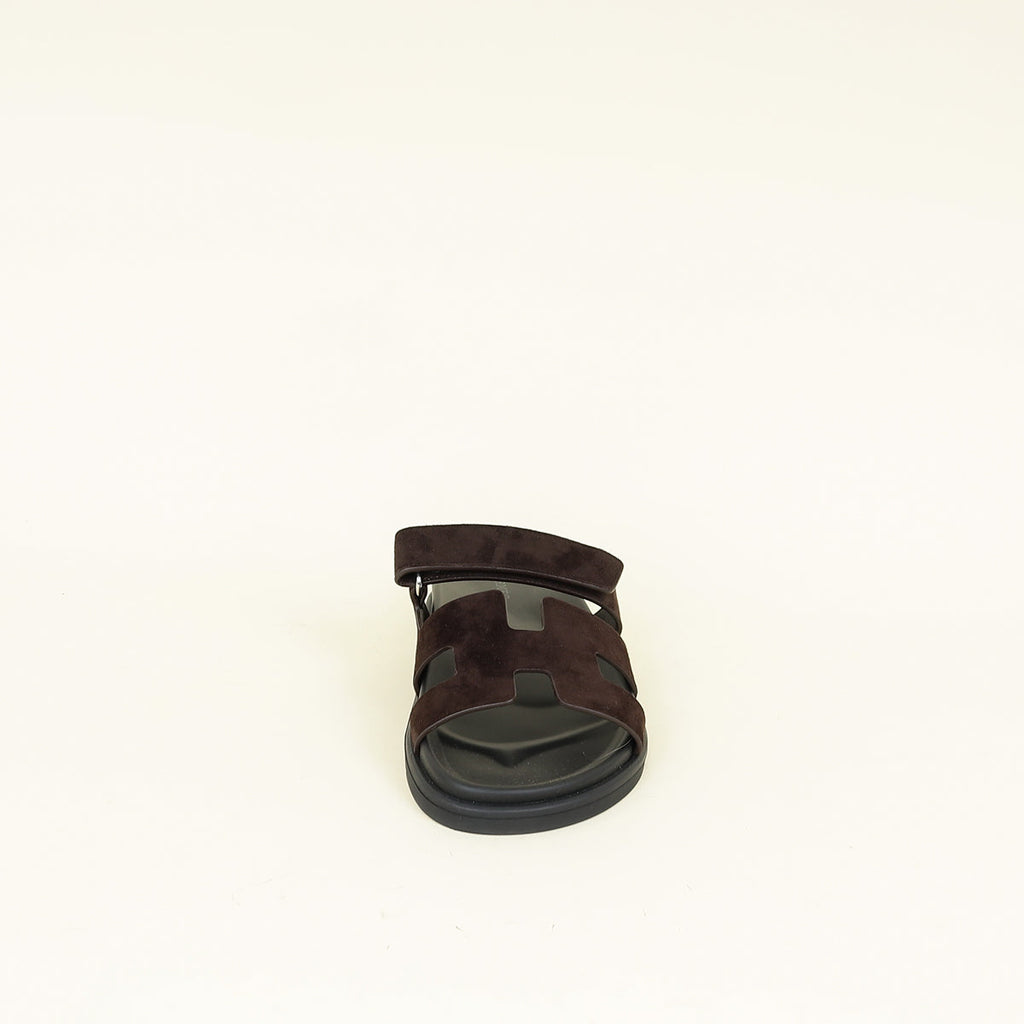 Hermes Maroon Ebene Suede Goatskin Chypre Sandal 38