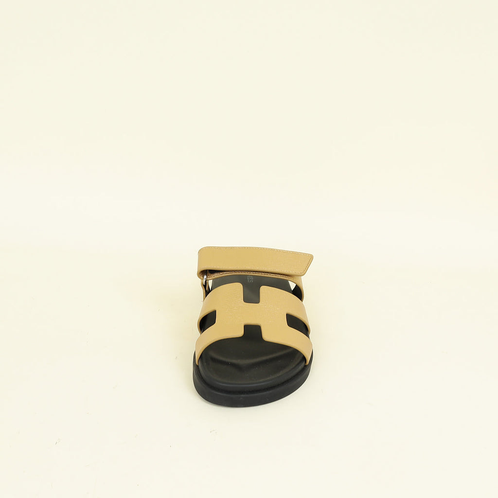 Hermes Metallic Dore Chypre Sandals 38