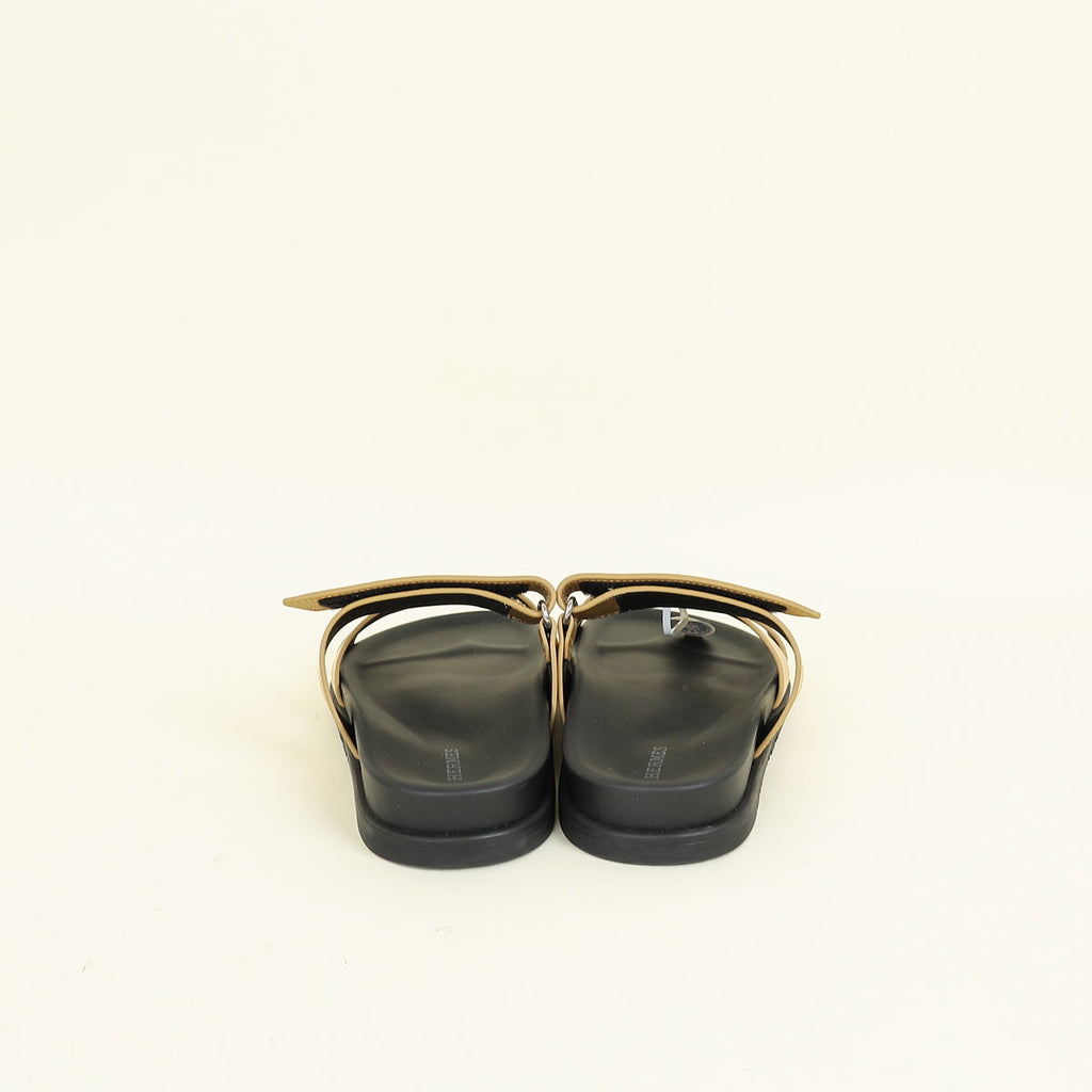 Hermes Metallic Dore Chypre Sandals 38