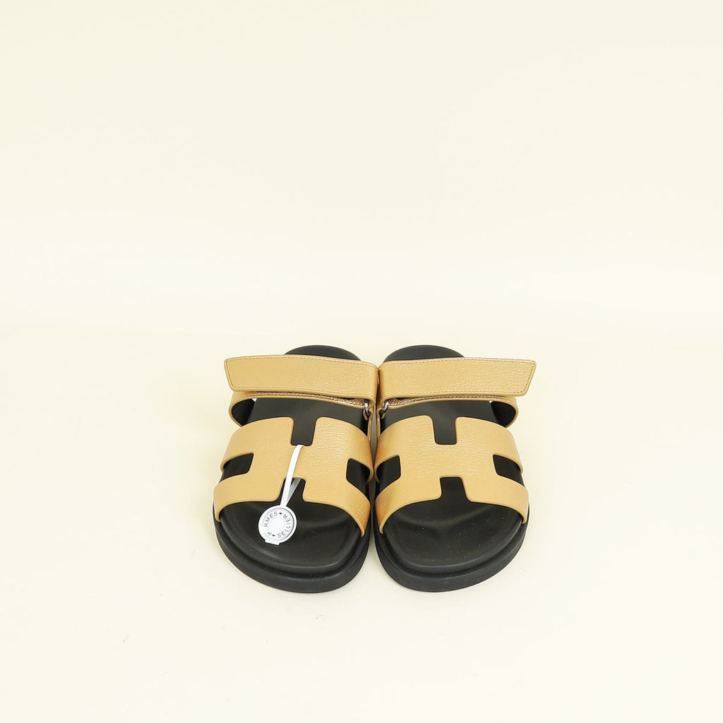 Hermes Metallic Dore Chypre Sandals 38