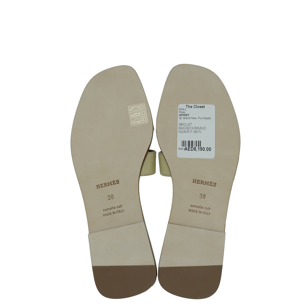 Hermes Vanille Matte Alligator Oran Sandal 38